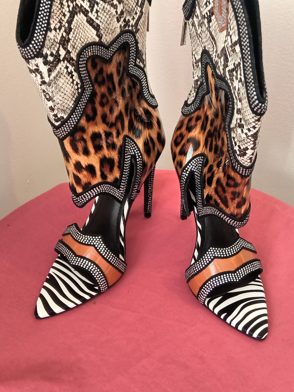 Cape Robbin Leopard & Snake-Print Rhinestone Stiletto Sandal - Picture 5 of 7